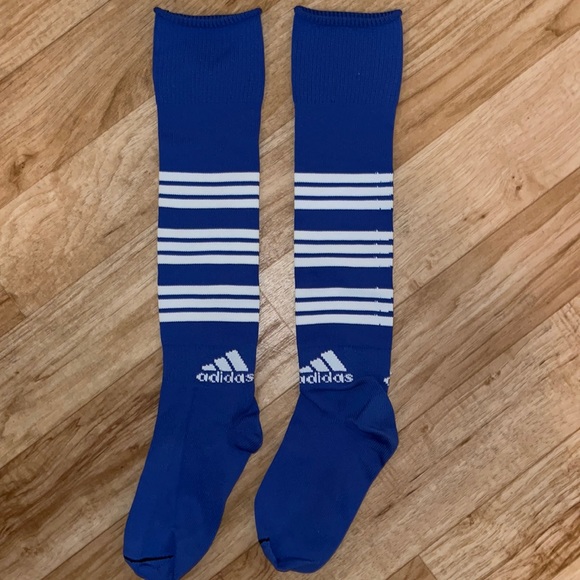 Blue Adidas women’s soccer socks white stripes - Picture 1 of 1